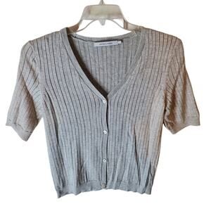 Stitches & Stripes Gray Short Sleeve Cardigan Sweater, Small